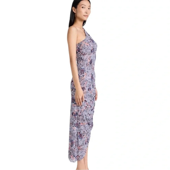 MISA Aries Mesh Cut Out Midi Dress in Feathered Floral Blue Size XL NWT - Picture 2 of 13
